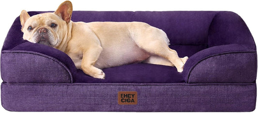 EHEYCIGA Orthopedic Dog Bed for Medium Dogs, Waterproof Memory Foam Medium Dog Beds with Sides, Non-Slip Bottom and Egg-Crate Foam Pet Couch Bed with Washable Removable Cover, Purple