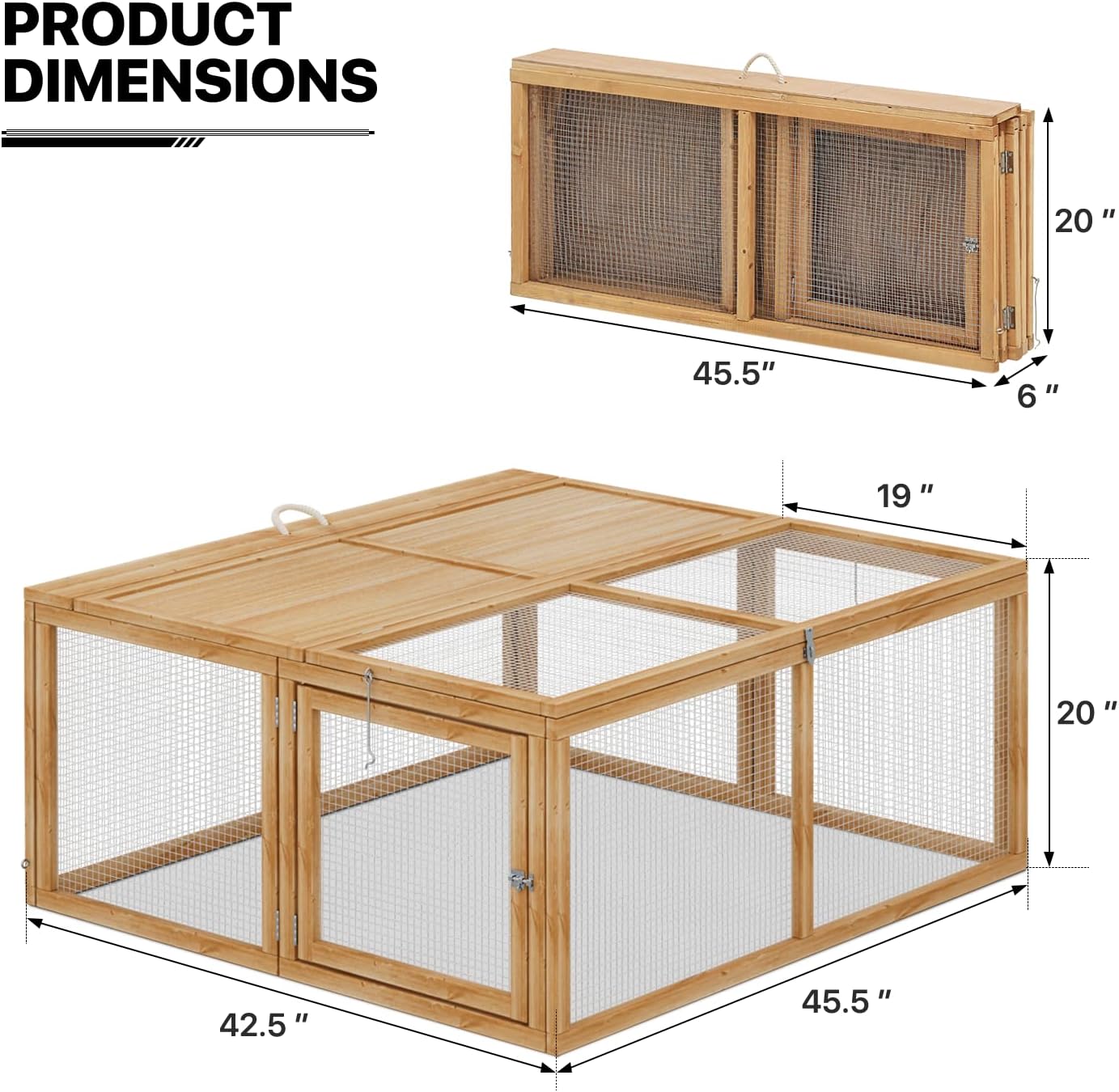 MoNiBloom Portable Chicken Run Rabbit Hutch Folding Chicken Cage Hen Coop for Indoor/Outdoor, Top and Side Opening Doors Small Animal Pet Playpen No Assembly Required Poultry Cage 45.5 x 42.5 x 20 in