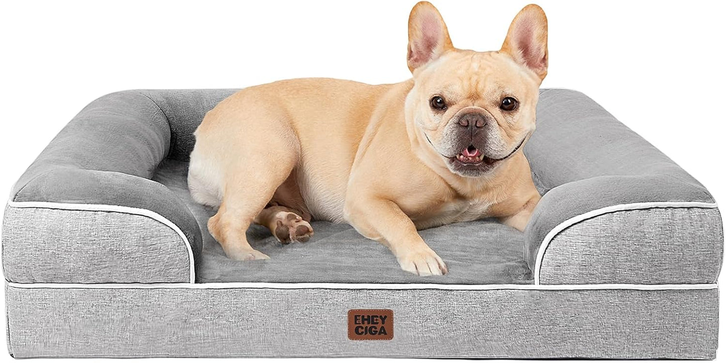 EHEYCIGA Orthopedic Dog Bed for Medium Dogs, Waterproof Memory Foam Medium Pet Beds with Sides, Non-Slip Bottom and Egg-Crate Foam Dog Couch Bed with Washable Removable Cover, Grey