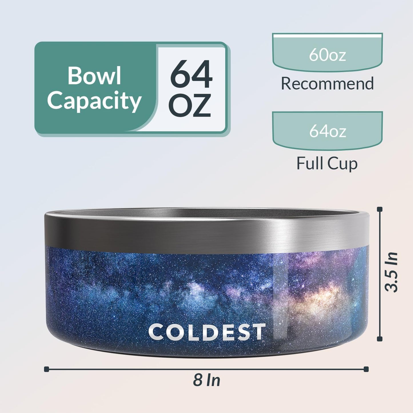 Coldest Dog Bowl - Anti Rust Metal, Non Slip, 3 Layers Insulated Stainless Steel Dog Bowls - Spill Proof & Heavy Duty - Water Bowl for Dogs, Cats & Pets, Dish Washer Safe (64 oz, Into The Beyond)