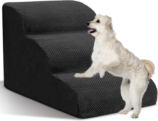 Dog Stairs for Small Dogs - High Density Foam Pet Steps, Extra Wide Dog Ramp with Non-Slip Bottom for High Beds, Couch and Sofa, Best for Dogs Injured, Older Doggy Cats,3 Steps, Black