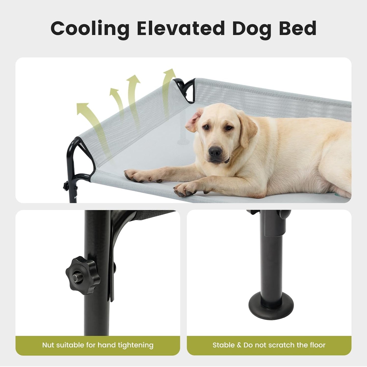 Gardner Pet Elevated Dog Bed for Small Dog, Outdoor Raised Bed Waterproof Portable Cooling Pet Cot Hammock Bed with 3-Sided Guardrail, Breathable Mesh, Grey, 35 Inches