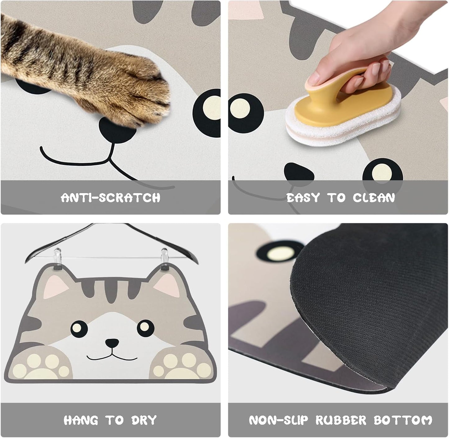 Grey Cat Food & Water Mats - Absorbent Pet Feeding Placemats 17.7 * 9.8 inch
