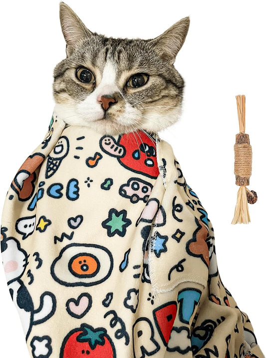 27.6" Cat Grooming Wrap,Self-Adherent Cat Wrap for Cutting Nails,Anti-Escape Cat Swaddle Wrap,Multifunctional Anti-Scratch Cat Restraint Wrap for Medicine,Nail Clipping,Ear Cleaning(Within 15lbs)