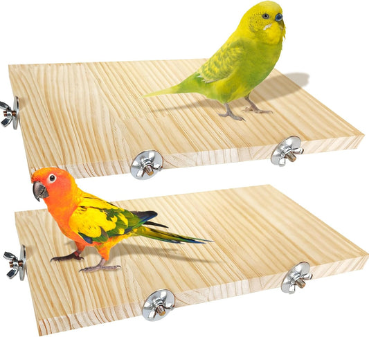 2PCS 13.8x7.9 inches Large Bird Perch Stand Wooden Parakeet Stand Platform Parrot Cage Accessories Rectangle Corner Stand Perch Shelf for Budgie Cockatiel Conure Macaw African Grey Chinchilla