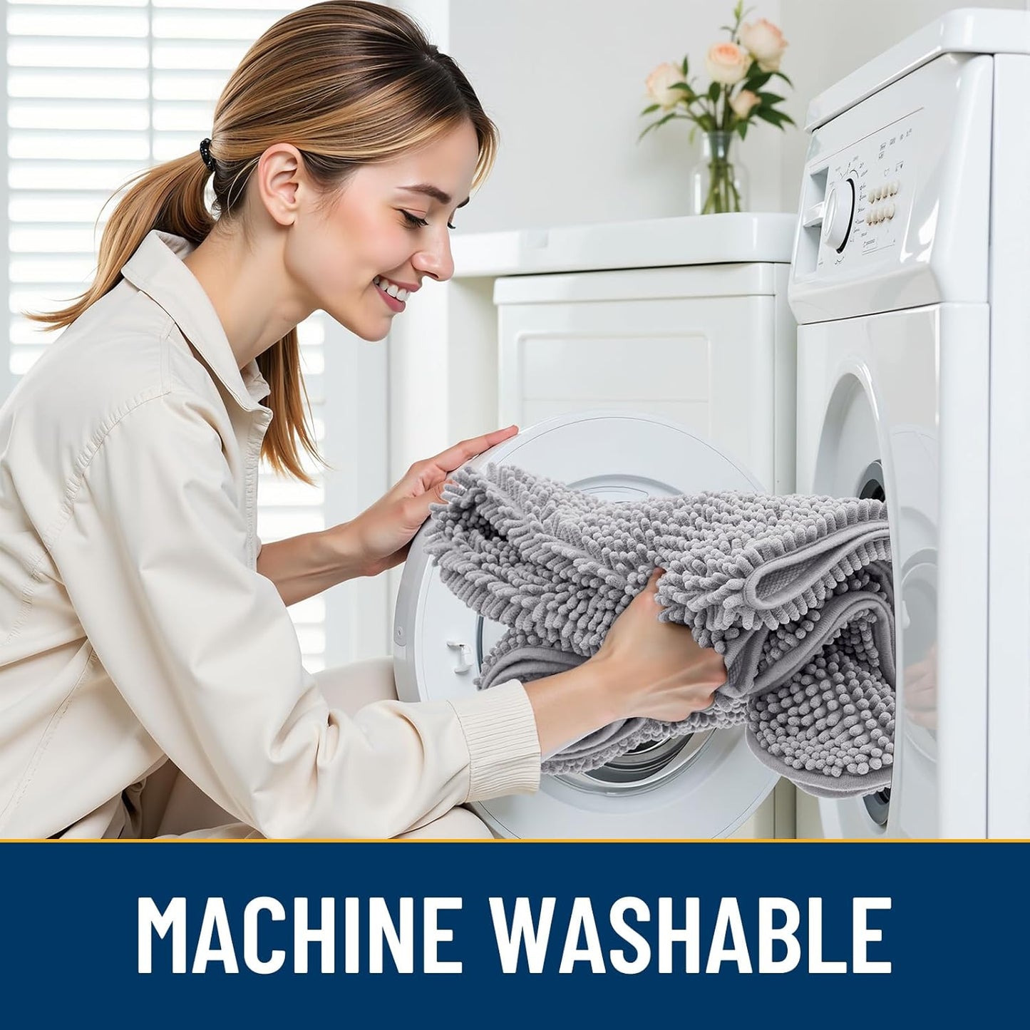 Smiry Dog Door Mat for Muddy Paws 40x32, Absorbs Moisture and Dirt Doormat, Non-Slip Washable Quick Dry Chenille Front Door Mat Indoor Entrance, Entryway Carpet for Inside Floor, Light Grey