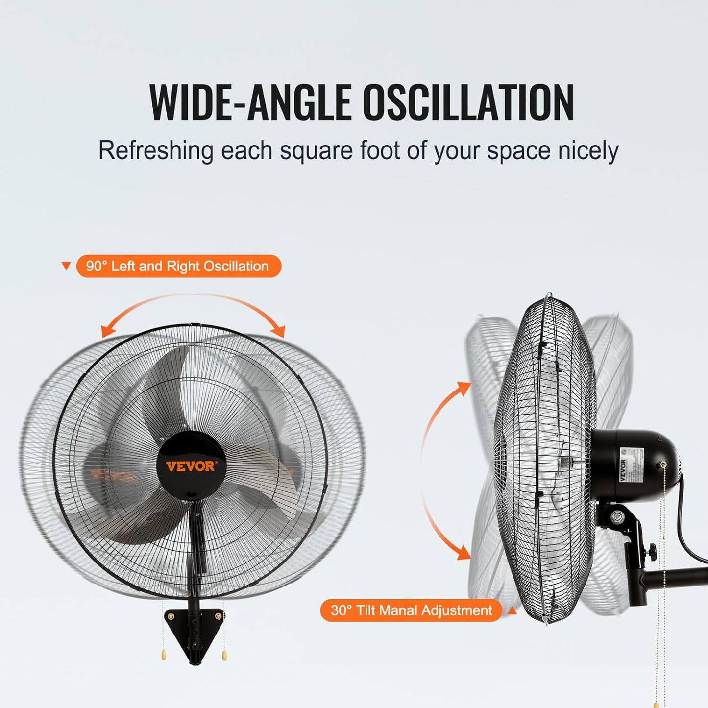 VEVOR Wall Mount Fan, 2 PCS 20 inch Oscillating, 3-speed High Velocity Max. 4000 CFM Industrial Wall Fan for Indoor, Commercial, Residential, Warehouse, Greenhouse, Workshop, Basement, Garage,Black