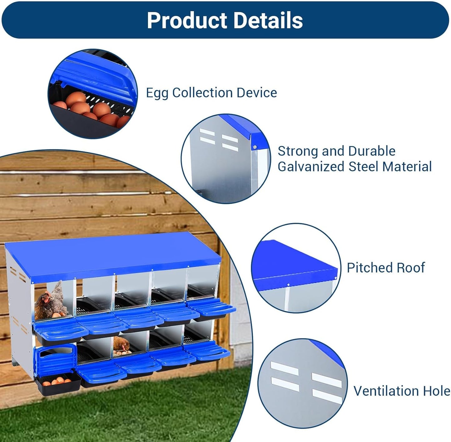 Chicken Nesting Box, 10 Hole 2 Layer Hen Nest Boxes, Roll Away Eggs Laying Boxes,Cleanable Pull Out Hen Roosting Boxes