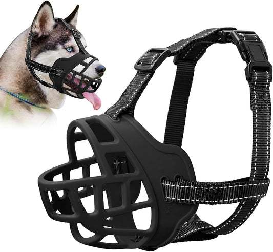 Dog Muzzle for Large Dogs, Breathable Basket Muzzles for Small, Medium and X-Large Aggressive Dog, Allows Panting Drinking, Suitable for Grooming Trimming Training (3, Black)