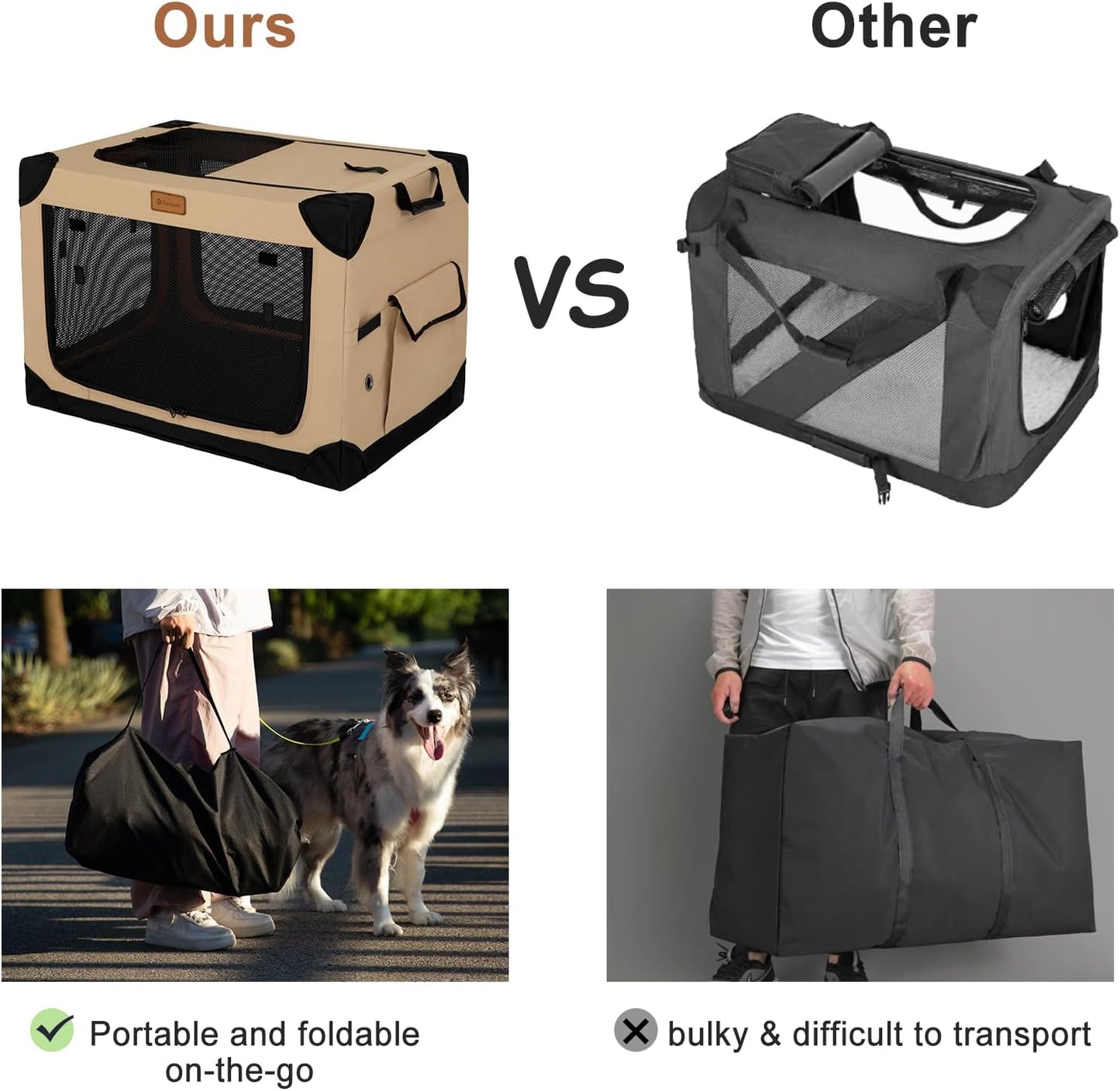 Soft Dog Crate for Medium Dogs, 4-Door Foldable Collapsible Dog Crate with Soft Sides, Indoor & Outdoor Travel Dog Kennel