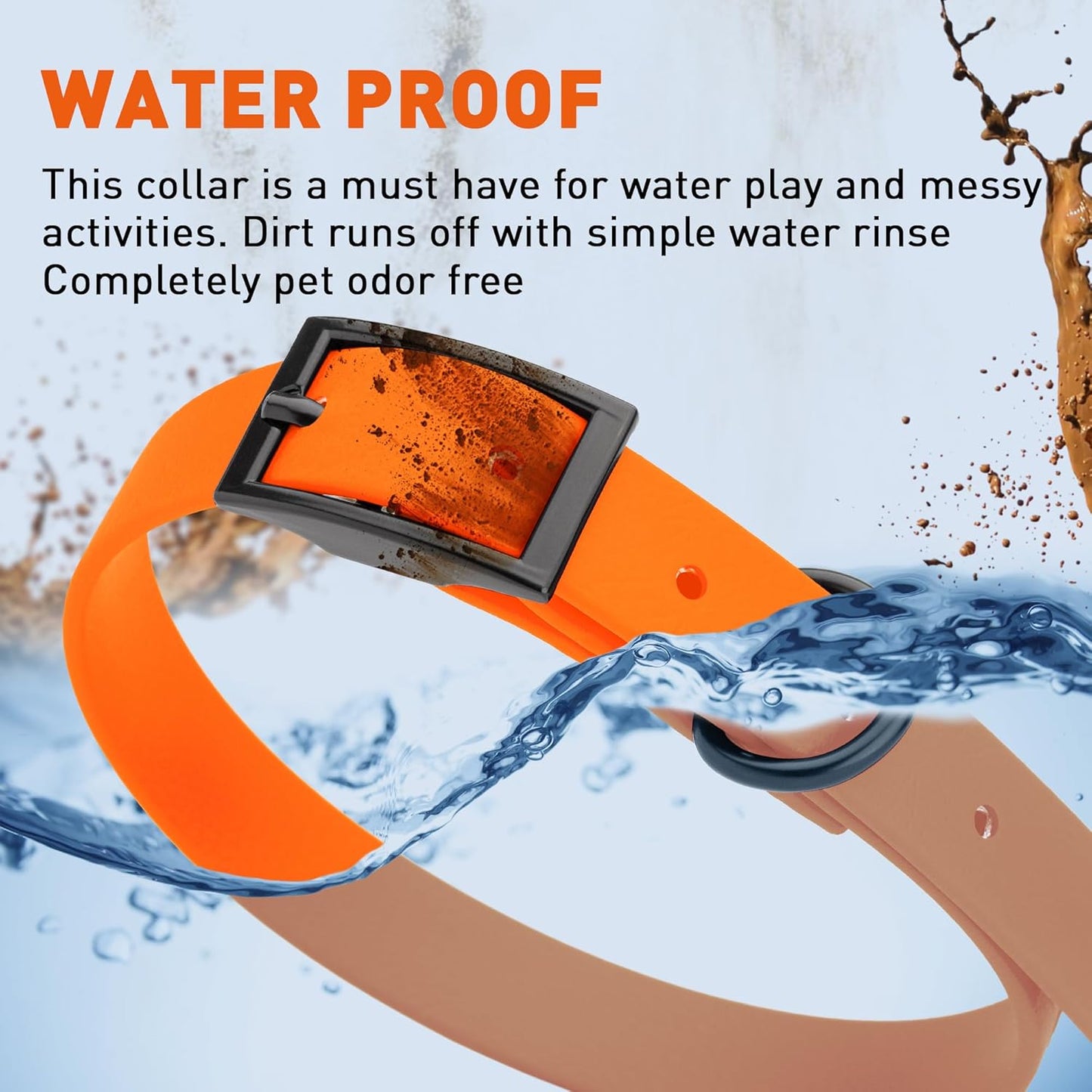 Dogline Biothane Waterproof Dog Collar Strong Coated Nylon Webbing with Black Hardware Odor- Proof for Easy Care Easy to Clean High Performance Fits Small Medium or Large Dogs, Hunter Orange