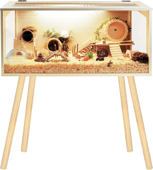 Prolee Hamster Cage with Legs Chew Proof Hamster Habitat Guinea Pig Cages, Hamster House, Hamster Cages and Habitats (32" L x 16" W x 40" H, Thick Wood Roof)