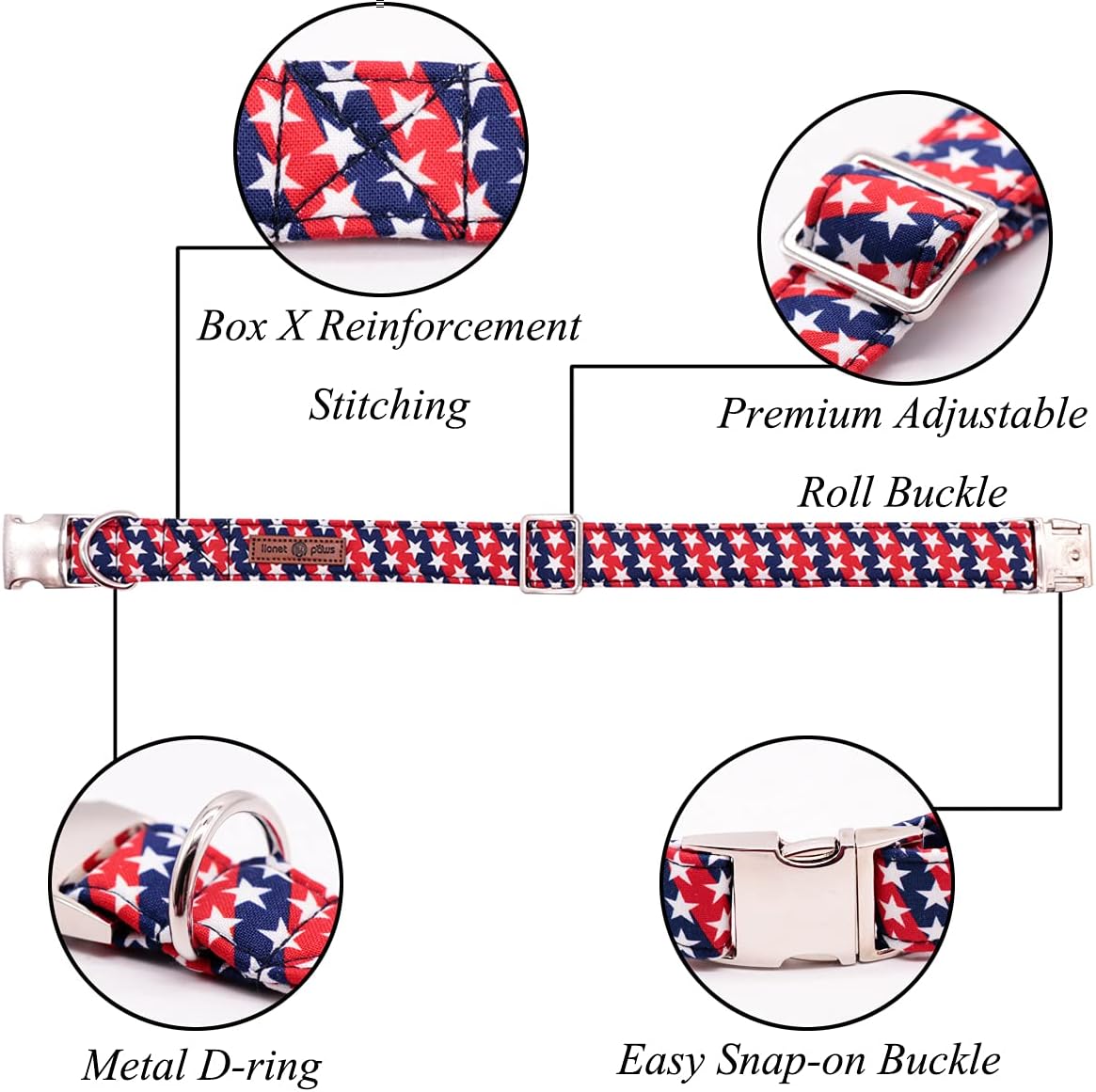 Lionet Paws Patriotic Dog Collar with Bowtie, 4th of July, Soft and Comfortable, Adjustable Collar for Medium Dogs, Neck 13.5-22 inches