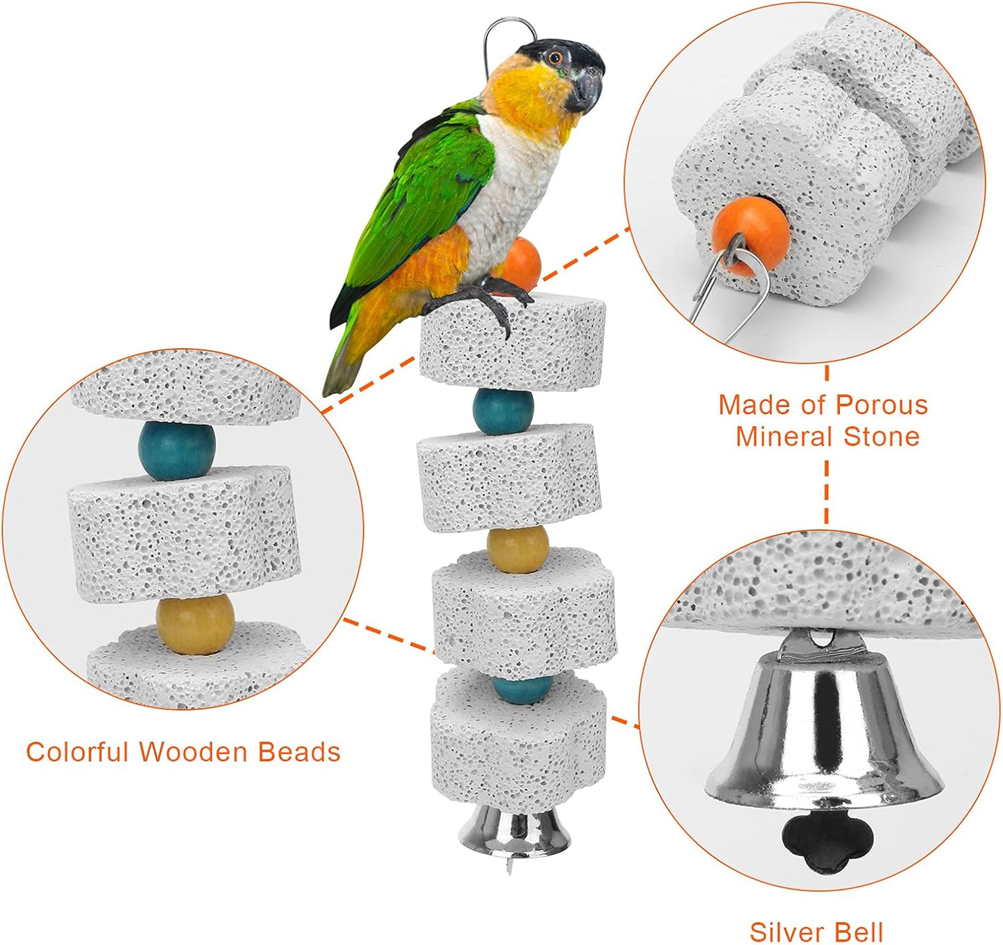 AHIER 7 Inch Bird Mirror with Rope Perch, Bird Toys Swing Parrot Grinding Stone with Bell for Parakeet Cockatoo Cockatiel Lovebirds Canaries