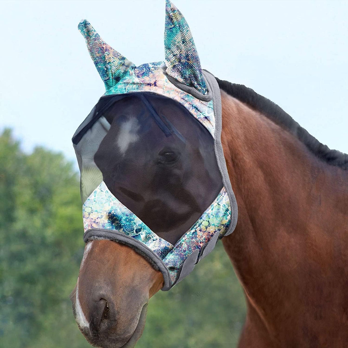 Harrison Howard LumiVista Horse Fly Mask Standard with Ears UV Protection for Horse Pastel Mix M Cob