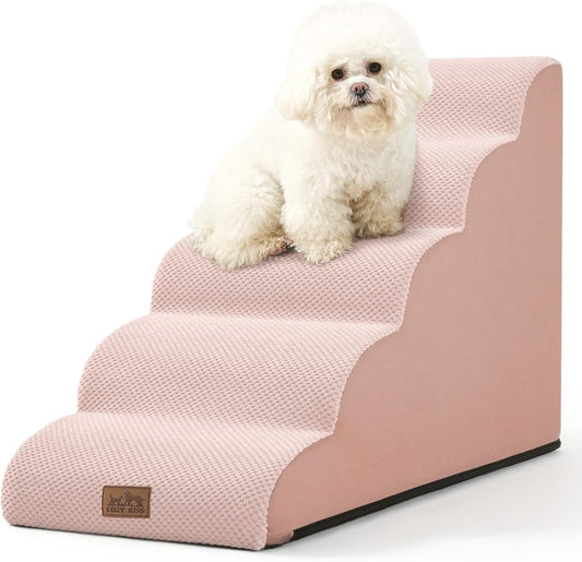 Dog Stairs for High Bed 22.6" H, Small Dog Step for Puppy, Older or Cat, Curved Ramp for Car, Ladder with High Density Foam, Lightweight, Durable, 15.7x33x22.6 inch, 5 Step, Pink