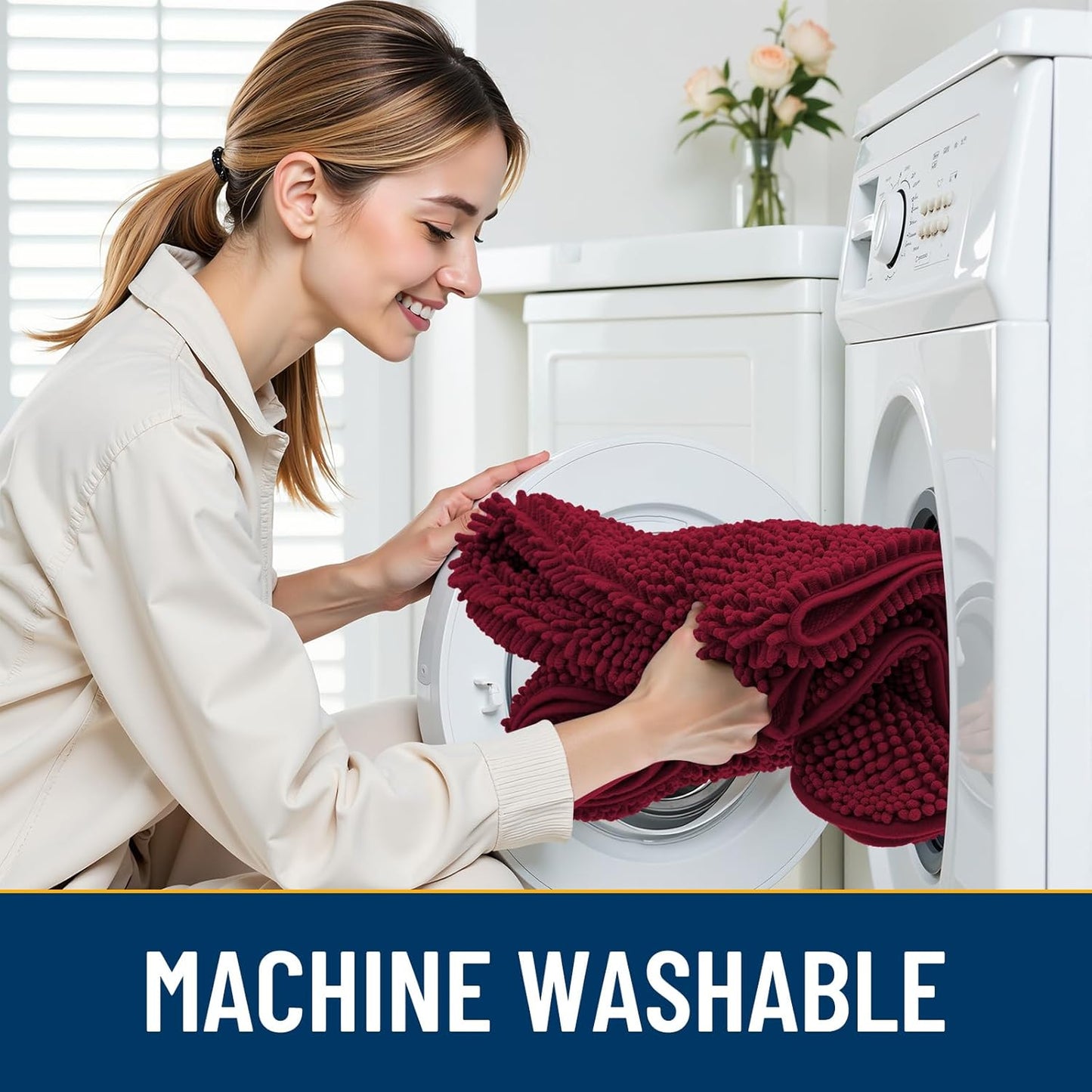 Smiry Dog Door Mat for Muddy Paws 40x32, Absorbs Moisture and Dirt Doormat, Non-Slip Washable Quick Dry Chenille Front Door Mat Indoor Entrance, Entryway Carpet for Inside Floor, Burgundy