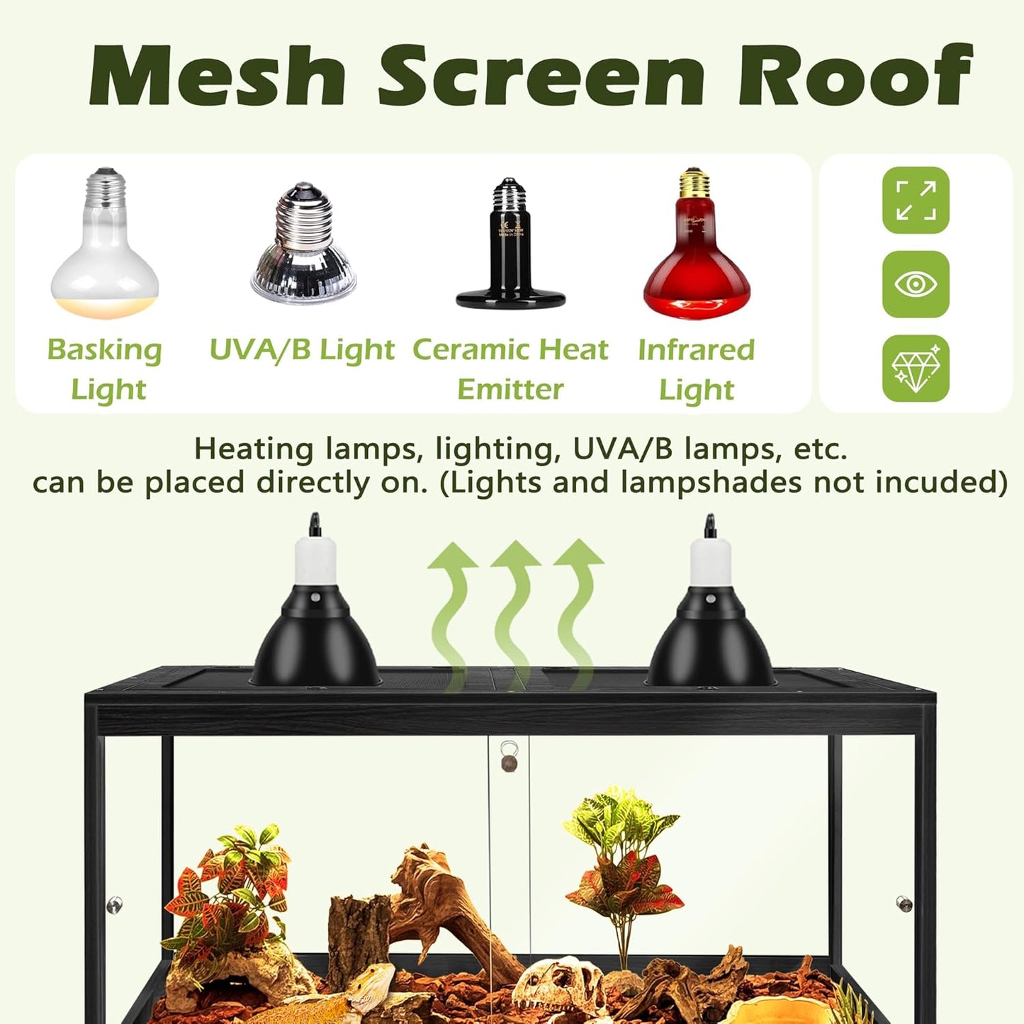 Prolee Tempered Glass Bearded Dragon Tank,Reptile Encloure and Snake Tank with Metal Mesh Roof Door,Locking Design Reptile Tank for Lizard,Gecko,Chameleon (Black, 63 Gallon (40x20x20 Inch))