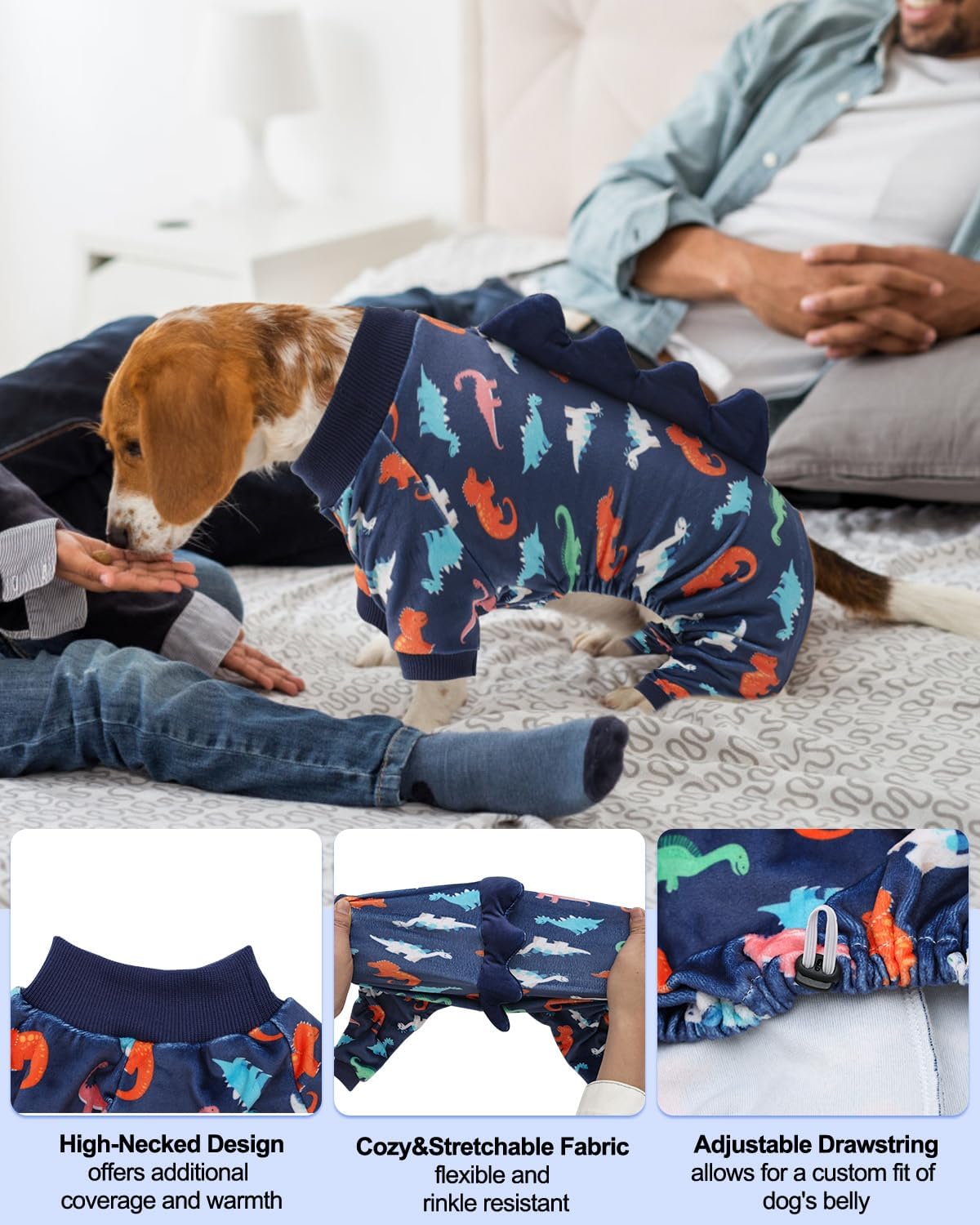 CuteBone Dinosaur Costume Dog Pajamas, Stretchy Spandex Crystal Velvet Sleepwear Coat for Small Dogs, Soft & Warm Pet Outfit Clothes for Cold Weather, Cozy Pullover Design COSP03XS