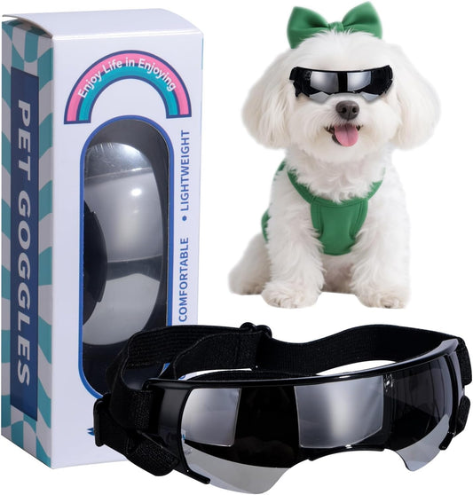NVTED Dog Cat Goggle Sunglasses Small Breed, Puppy Windproof Anti-UV Glasses Adjustable Lightweight Anti-Fog Doggie Goggles for Small Dogs Cats Rabbits - Silver
