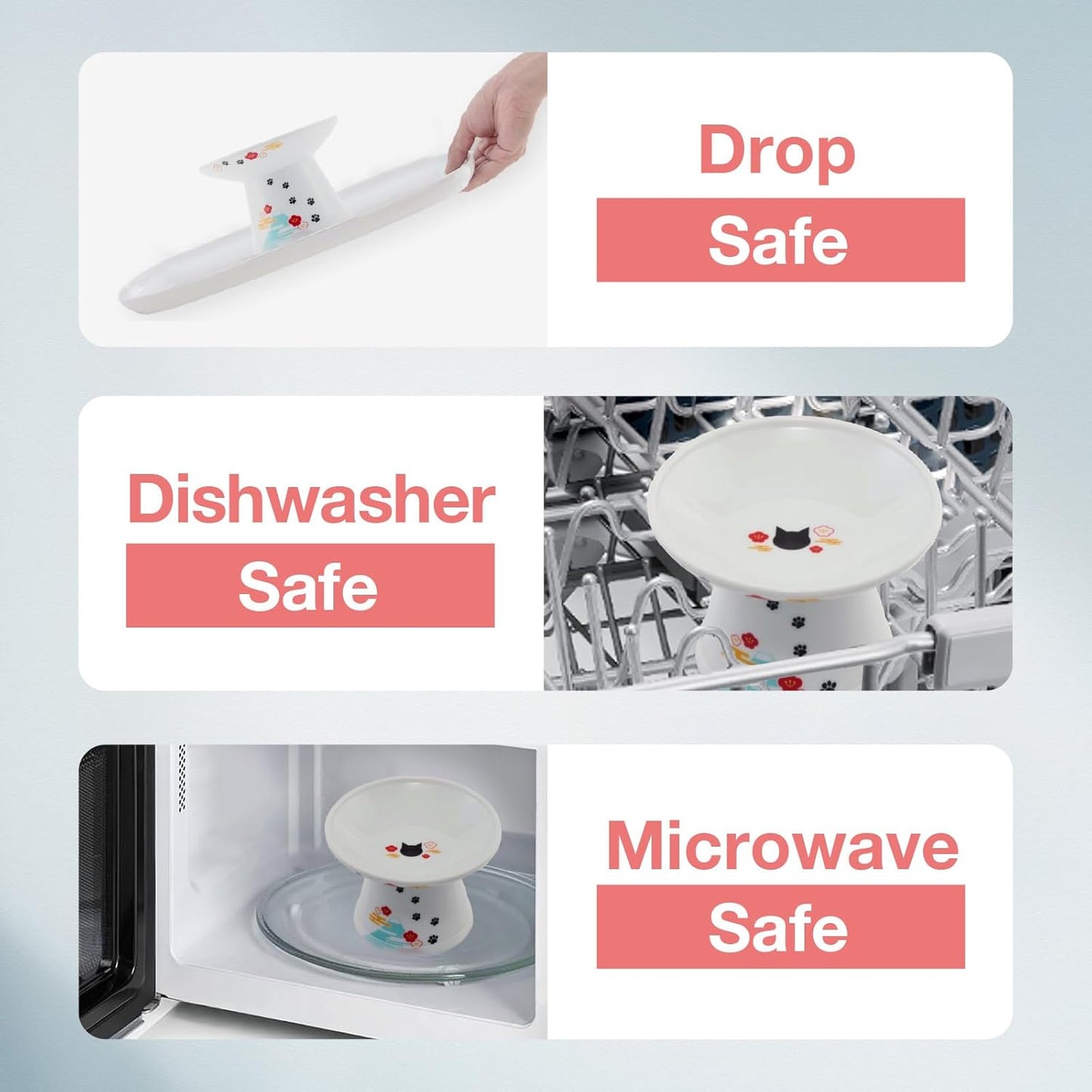 Necoichi Raised Cat Food Bowl – Ceramic Elevated Cat Bowl for Whisker & Neck Fatigue, Dishwasher Microwave Safe – Non-Slip & Anti Vomiting Ergonomic Design (Fuji, Extra Wide)