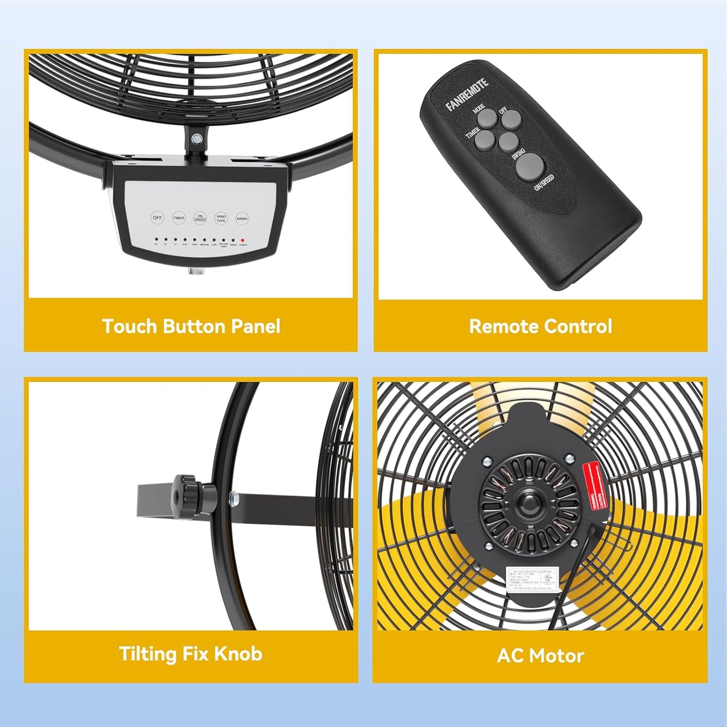 2PCS 20 Inch Wall Metal Fan Pro Remote Control, High Velocity Wall Mount Fans for Commercial, Residential, Warehouse, Covered Patio, Shop, Garage, Barn 3 Speed 5200 CFM UL Safety Listed