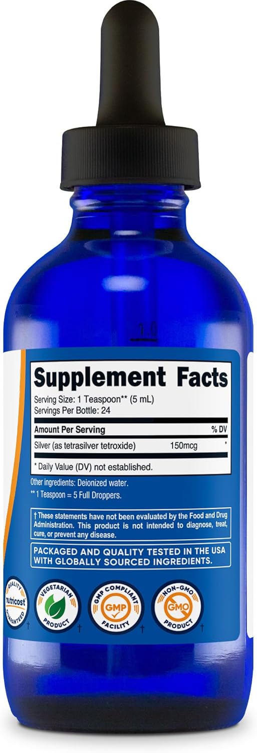 Nutricost Colloidal Silver 4oz - Cobalt Blue Glass Bottles, Bio-Active Colloidal Silver