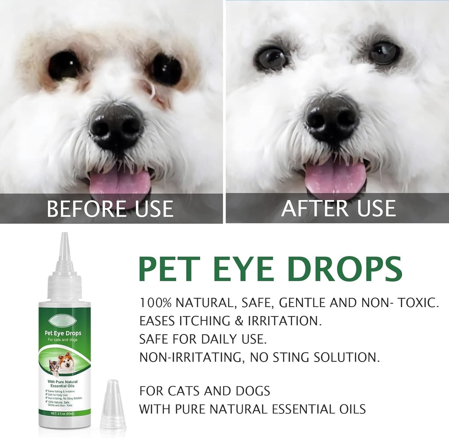 AIQIUSHA Dog Eye Drops 60ML for All Animal Eye Wash,Helps Relieve Pink Eye & Allergy Symptoms,Eases Itching & Irritation,with Pure Natural Essential Oils 100% Natural, Safe, Gentle and Non- Toxic