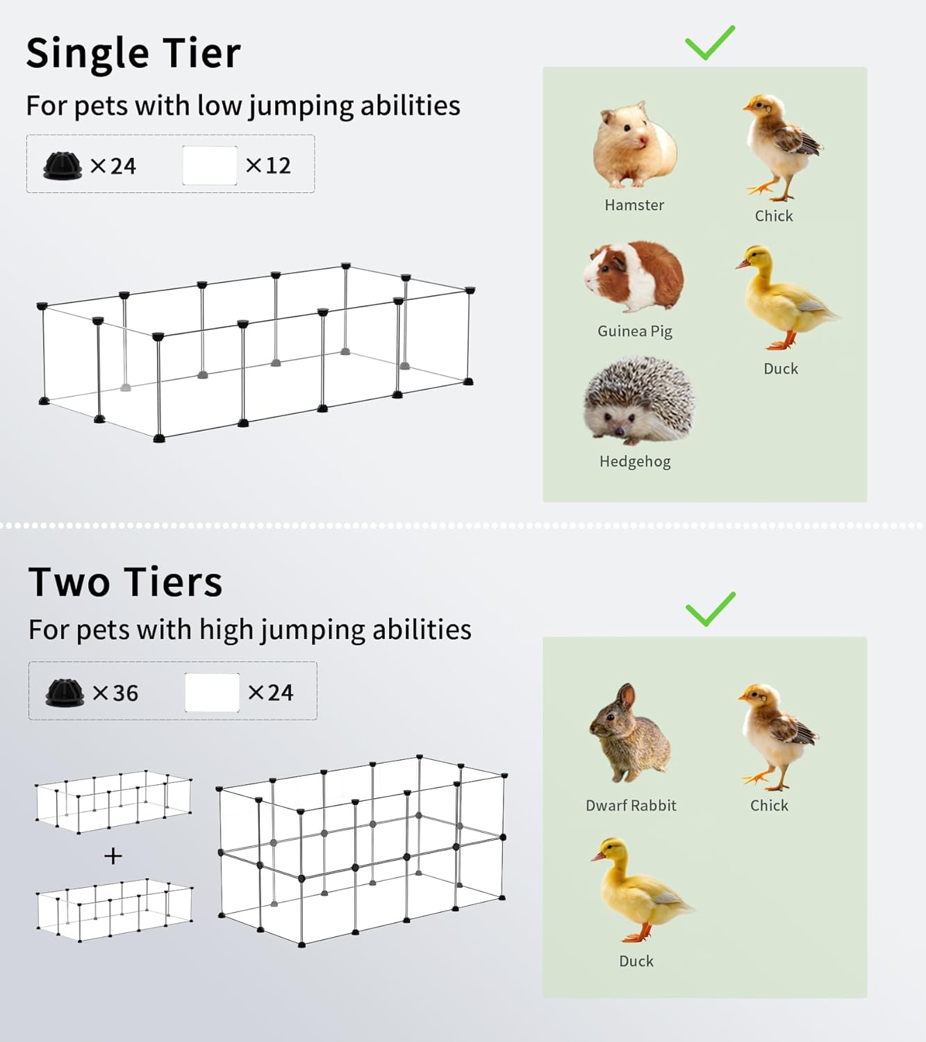 Small Animal Playpen, Guinea Pig Cages, 24 Panels Pet Playpen for Hamsters, Hedgehog, Bunny, Ferret, Indoor Outdoor Plastic Fence, 48.5 x 24.8 x 24.8 inches