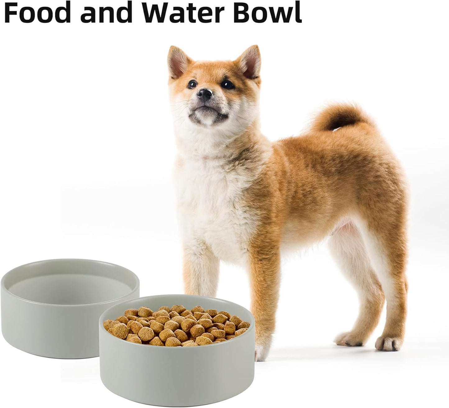 Ceramic 6.1inch Non-Slip Dog Food and Water Bowl for Small & Medium Breed Dogs,Pet Bowl for Replacement, Protects Cervical Spine (Grey)