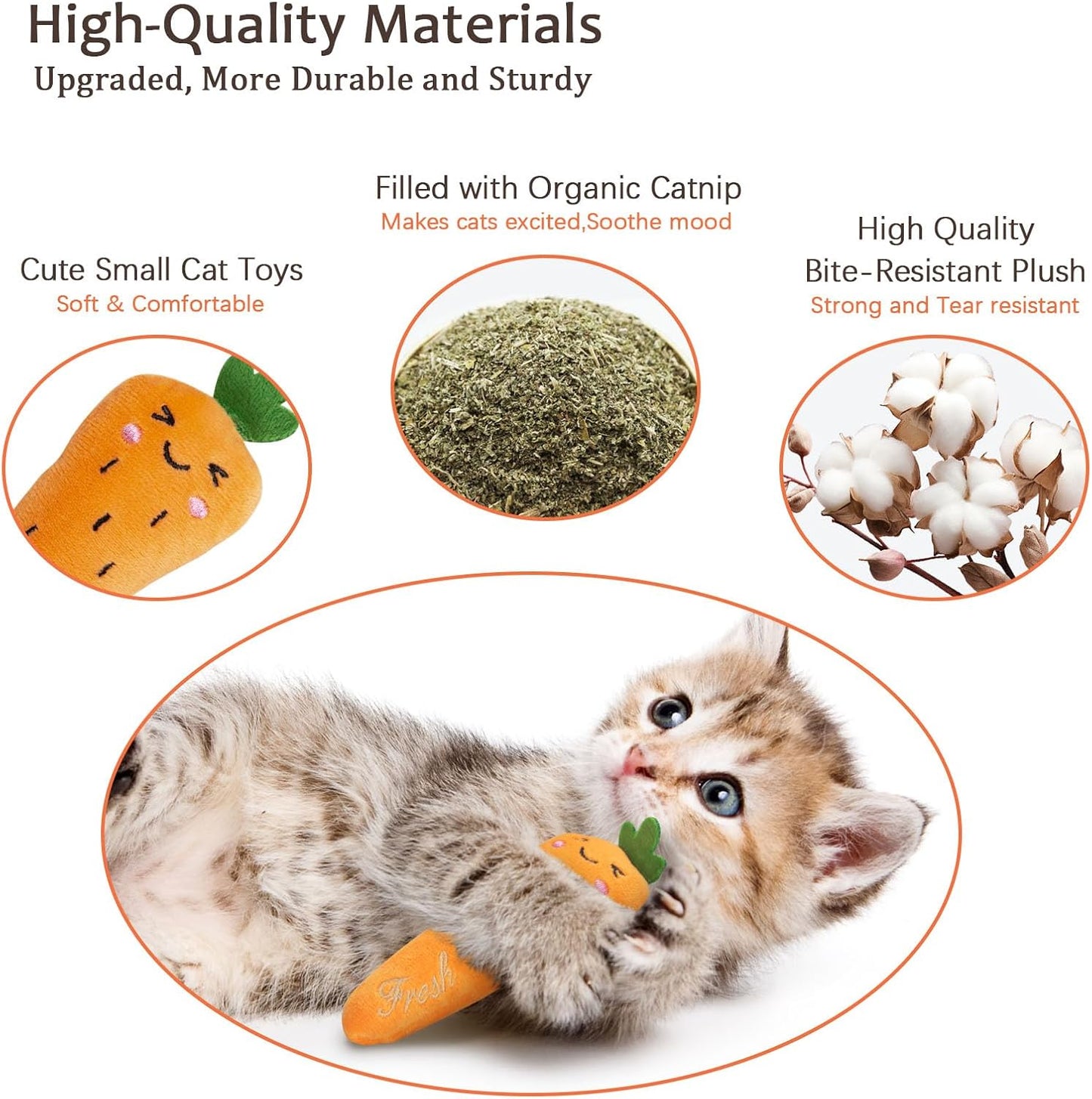 Catnip Cat Toys, Interactive Indoor Cat Nip Toy Kitty Kicker, Dental Kitten Chew Toy, 5 Pack, Vegetable Shape