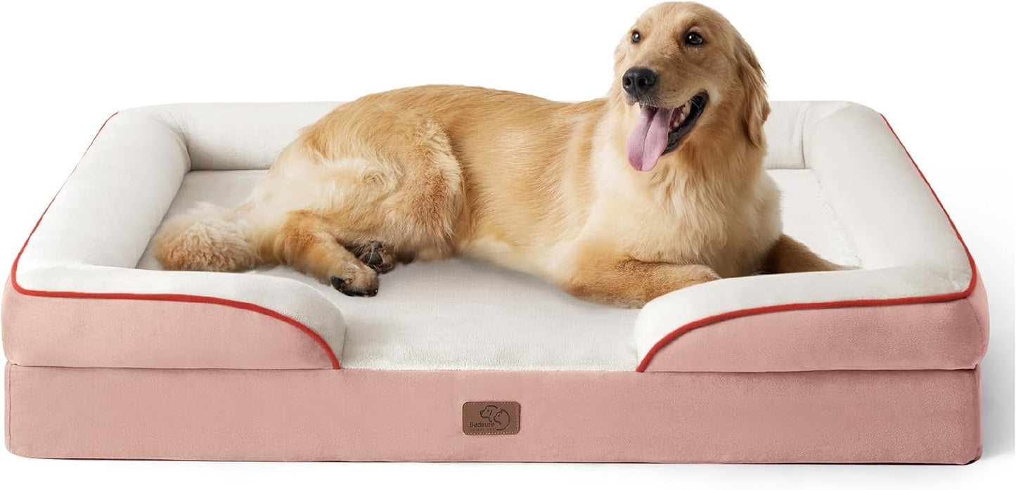 Bedsure XL Plus Orthopedic Dog Bed for Extra Large Dogs - Washable XLarge Dog Cat Bed Waterproof, Comfort Dogs Couch Sofa with Washable Removable Cover, Pet Bed with Nonskid Bottom, Pink, 48"