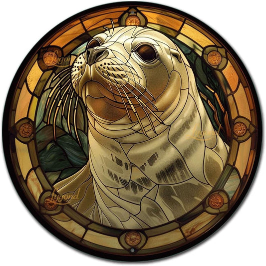 Lygond Metal Sign Tin Sign Circular Stained Glass Harbor Bathroom Signs Decor For Patio 12×12 Inches