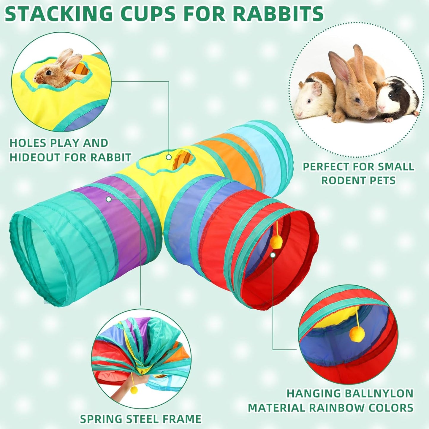 104 Pcs Rabbit Starter Kit Litter Box Bunny Tunnel Pet Playpen with Waterproof Mat Water Bottle Animal Grooming Kit Bowl Blankets with Cleaning Set for Guinea Pig Rabbit Accessories