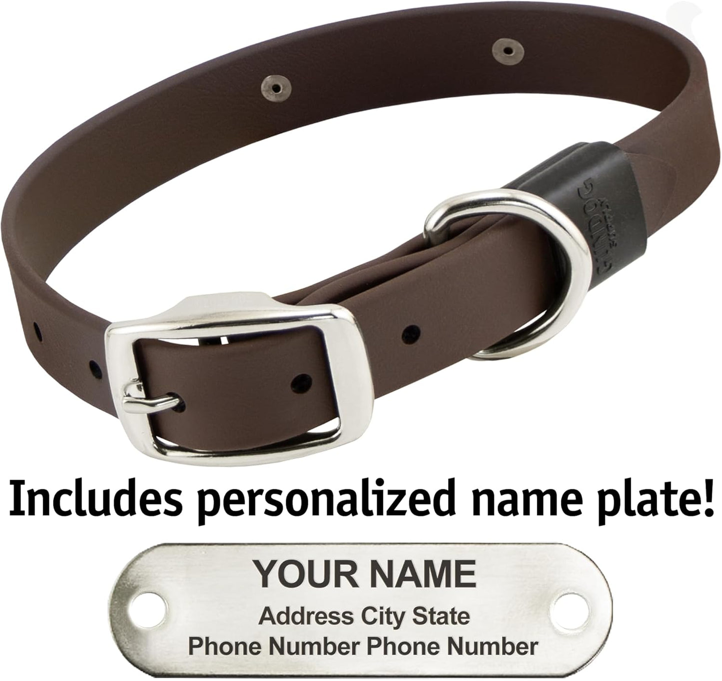 Biothane Custom Dog Collar – Waterproof, Stink-Proof Personalized Collar with Name & Phone Number – Durable, Many Sizes and Colors – Assembled in USA (Chocolate Brown)