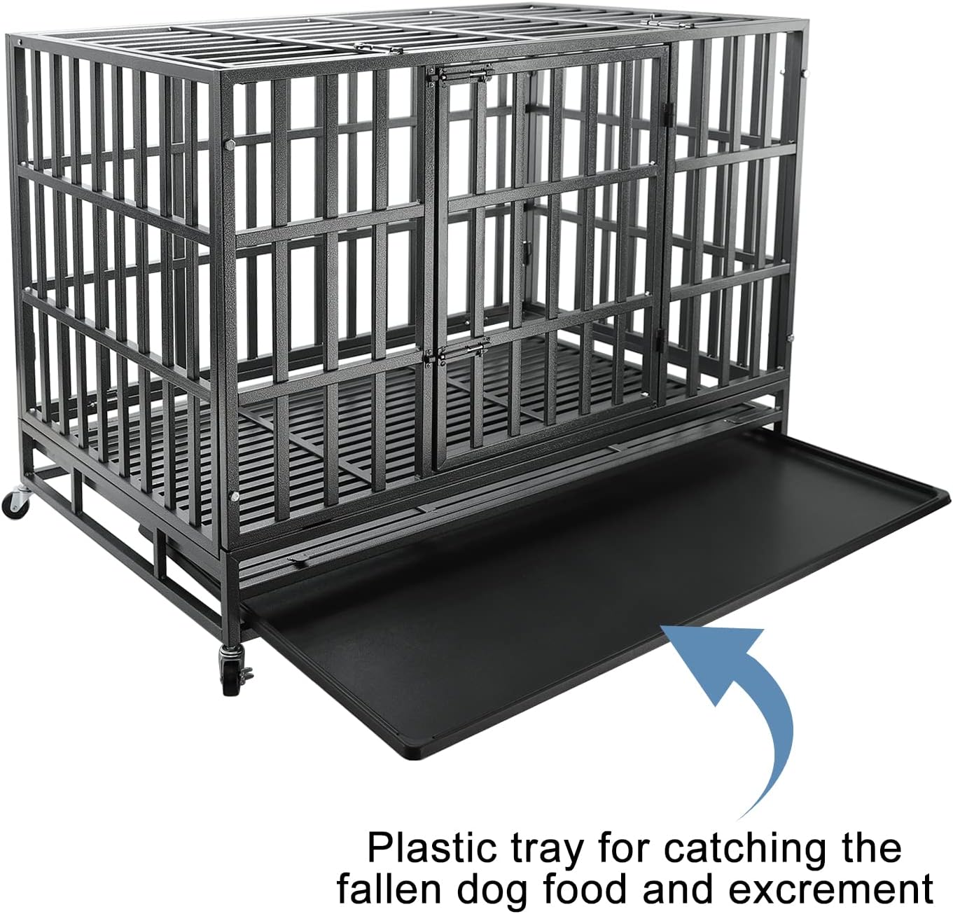 Confote 37 Inch Heavy Duty Dog Crate Metal Cage Kennel, High Anxiety Pet Cage with Lockable Wheels & Double Doors for Small Dogs