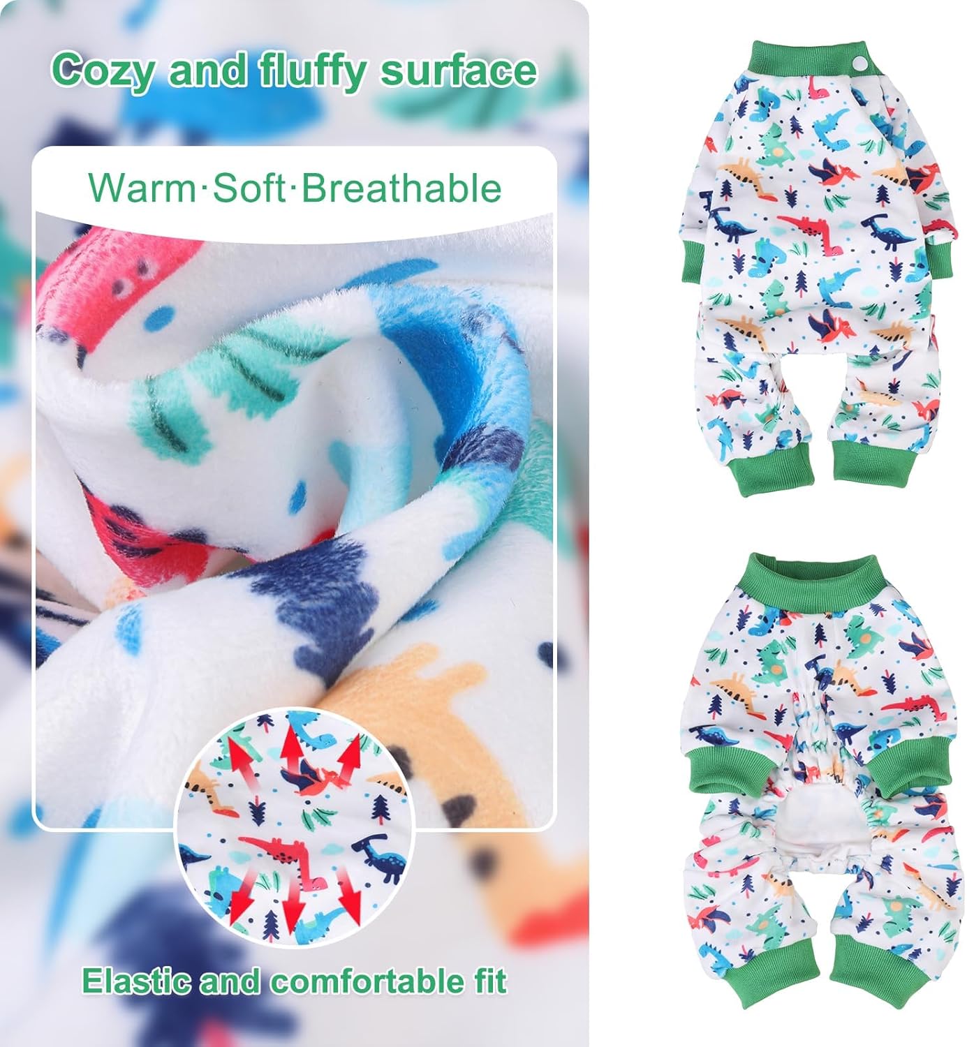 BEAUTYZOO Dog Pajamas Large Sized Dog, Summer Doggie Pajamas for Boy Girl, Soft Strechy Cotton Puppy Pjs Jammies Onesies for Men Women, Pet Jumpsuit Body Suit Cat Apparel Clothes, Green Dinosaur L