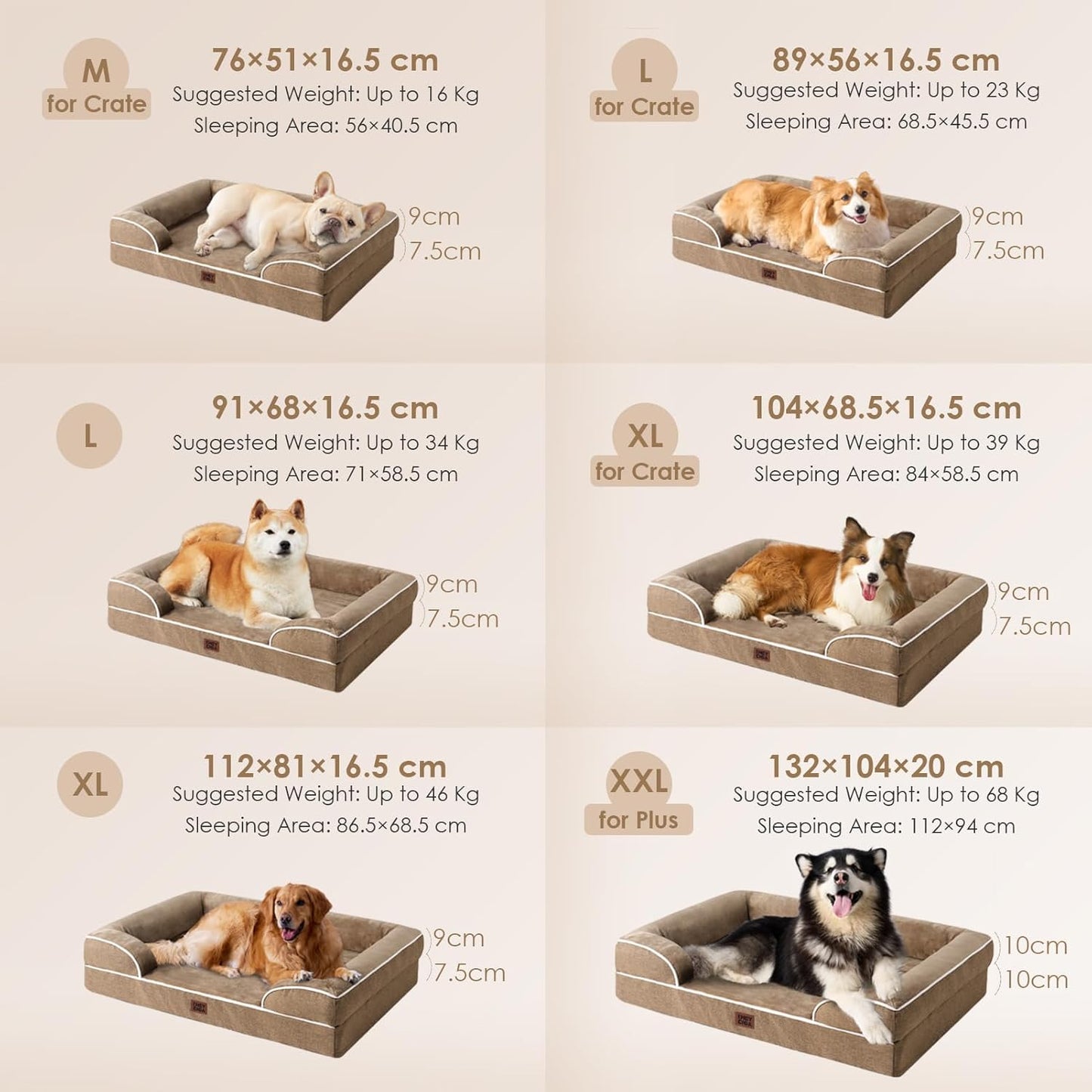EHEYCIGA Orthopedic Dog Beds for Extra Large Dogs, Waterproof Memory Foam XL Pet Bed with Sides, Non-Slip Bottom and Egg-Crate Foam Big Dog Couch Bed with Washable Removable Cover, Beige
