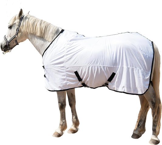 Horse Fly Sheet Equine Summer Sheets, Comfy Mesh Bug and Mosquito Protection Standard Neck - White 81"