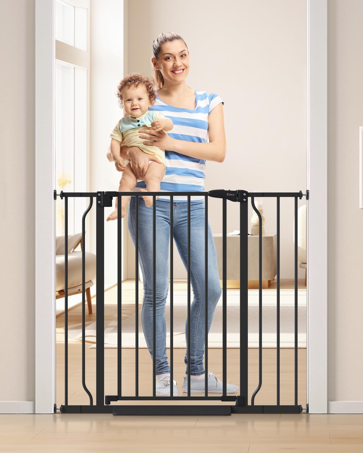 34" Extra Tall Baby Gate for Stairs, Auto Close Stroller Friendly Dog Gate Indoor for Doorways, Pressure Mounted 29"-40" W Baby Gate, Easy Walk Through Gate for Children & Pets, Black