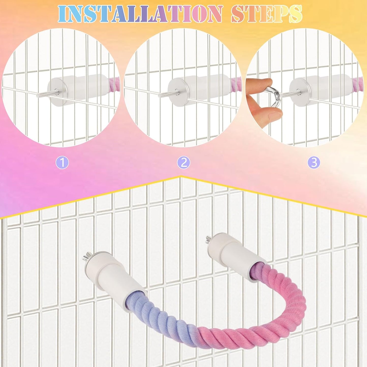 4Pcs Rope Perches for Bird Cages, Bendable Climbing Rope Cage Accessory Toy, Perfect for Parrots Cockatiels & Budgies, BirdToys, Swings & Ladders for Medium Birds