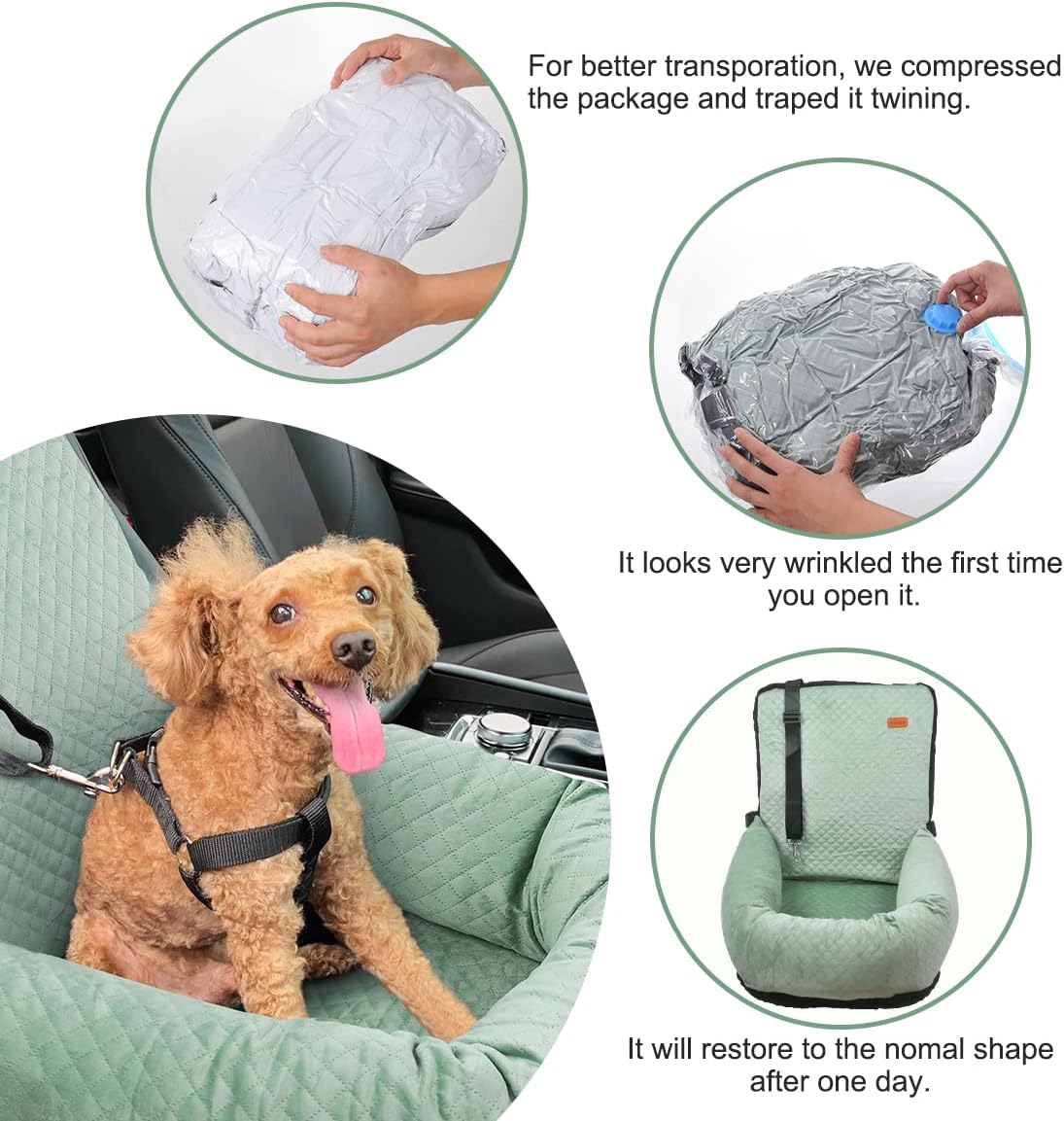 Dog Car Seat for Small Medium Dogs Up to 40lbs, Detachable Washable Soft Pet Booster Travel Bed for Front & Green Seat with Safety Leash Belt