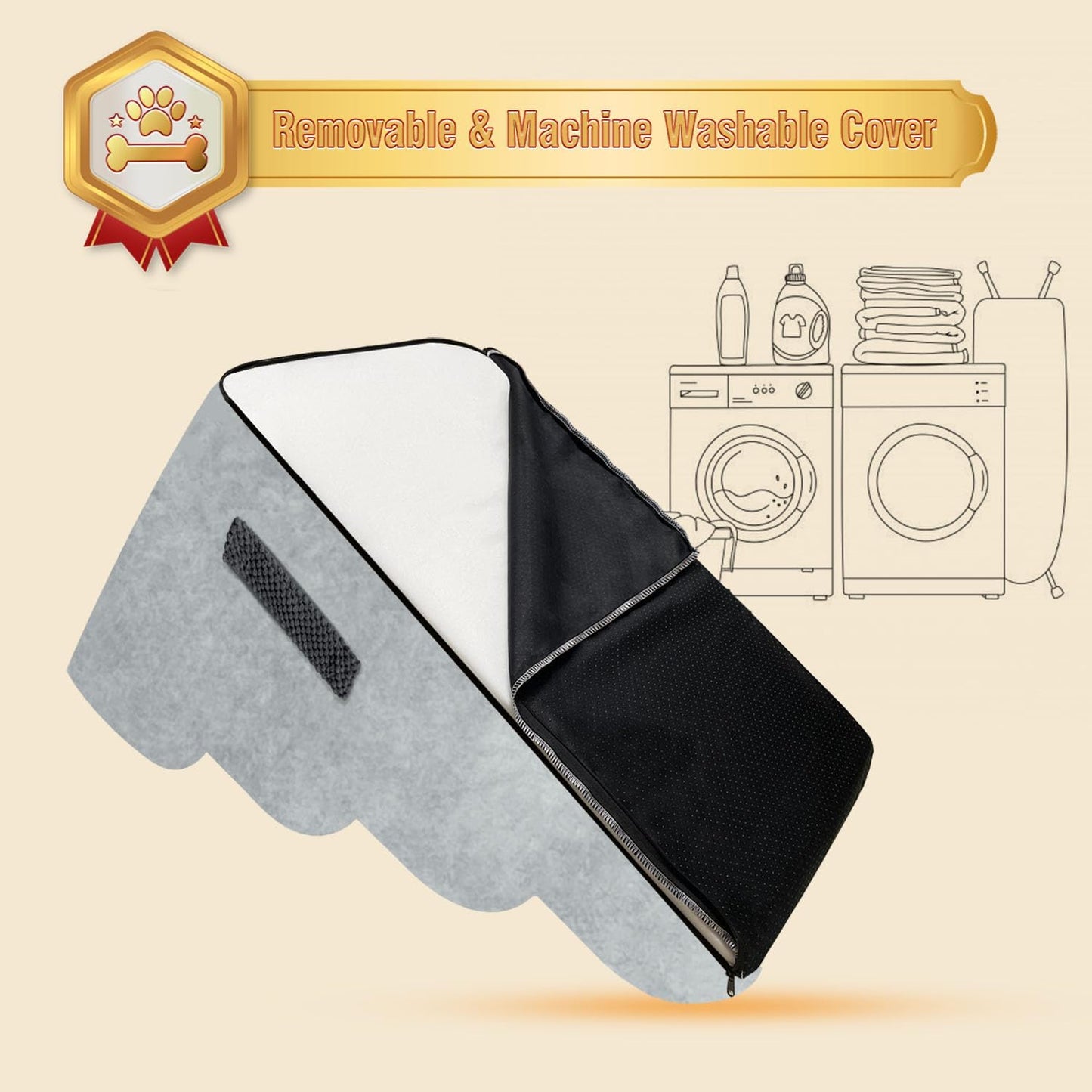 PAWSCART Dog Stairs for Small Dogs and Cats, 4-Step Dog Steps for Bed, 19.6" H Pet Stairs for High Bed, Pet Ramp for Couch, Sofa, Non-Slip Surface Removable Washable Cover, LightGrey