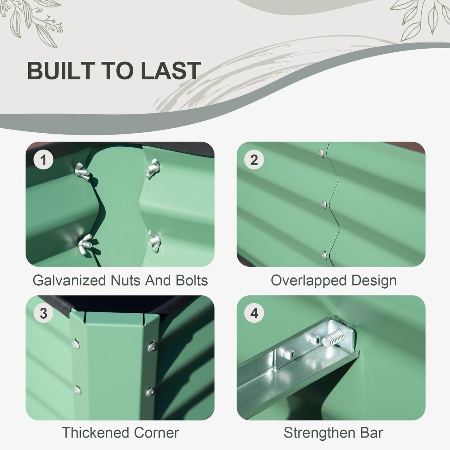 Domi Raised Garden Beds Outdoor, 8x4x1.5Ft Thickening Tall Metal Rectangular Deep Root Box Planter for Vegetables, Flowers, Herbs, and Succulents 1.5" Deep w/ 342 Gallon Capacity - Green