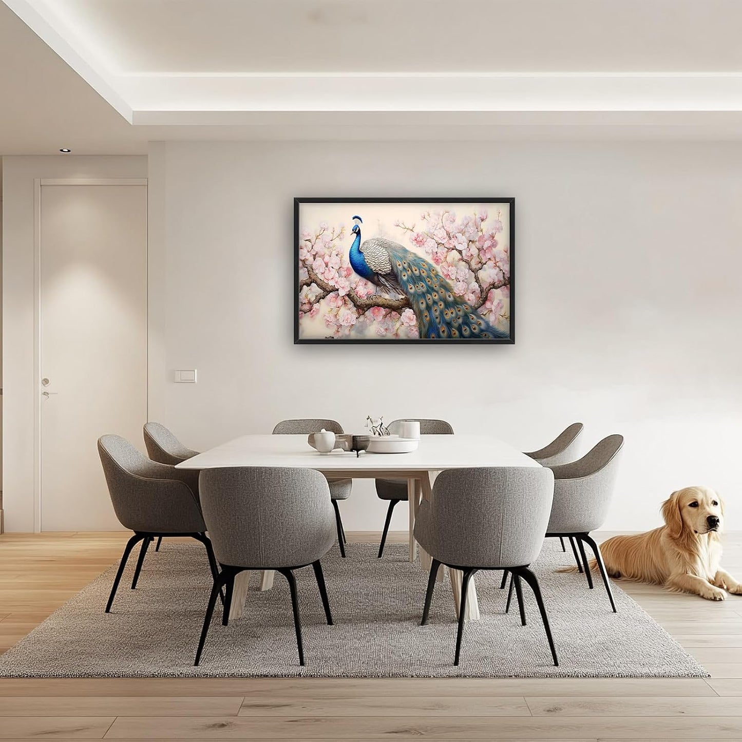 Quorin Peacock Large Wall Art Elegant Peacock Pictures Wall Decor Pink Flower Tree Canvas Print Painting Artwork for Bathroom Living Room Bedroom 36L x 24W