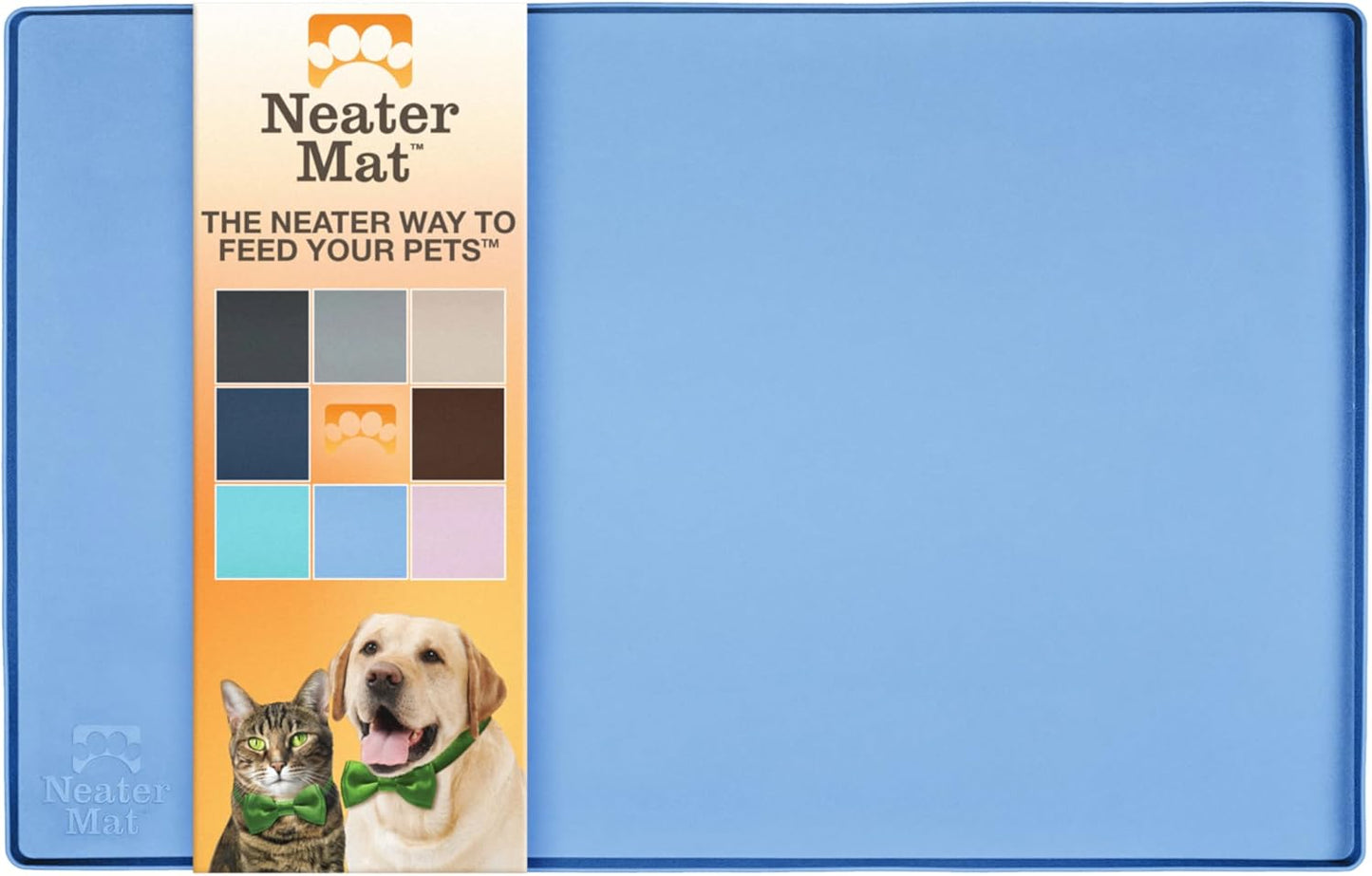 Neater Pet Brands Neater Mat Pet Mats for Food and Water, Cat & Dog Bowl Mat Waterproof Silicone, Feeding Tray, Dog Food Mats for Floors, Placemat w/Raised Edge for Under Bowls, 19” x 12”, Light Blue