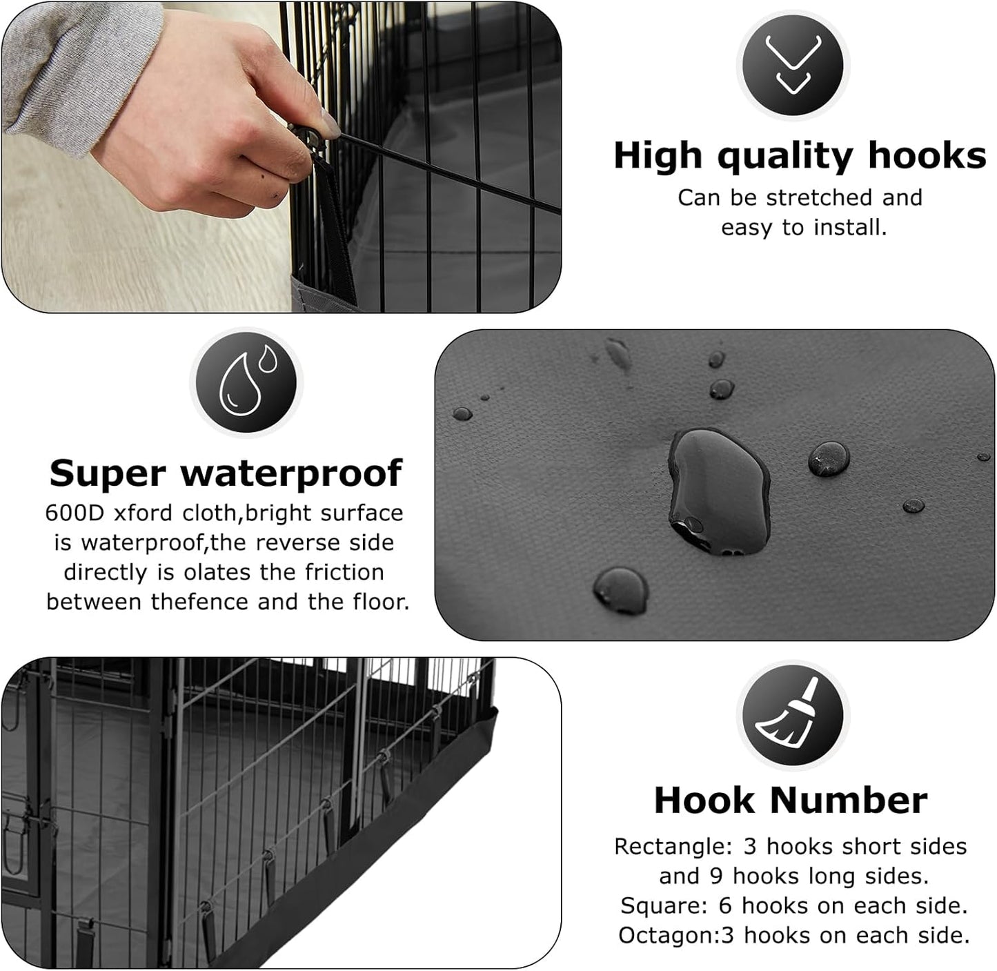 PJYuCien Rectangle Dog Playpen Bottom Pad - Fits 8 Panels 24" Width Metal Dog Pen -48"x48" Size 600D Oxford Cloth Waterproof Playpen Bottom Pad (Note:No Playpen)