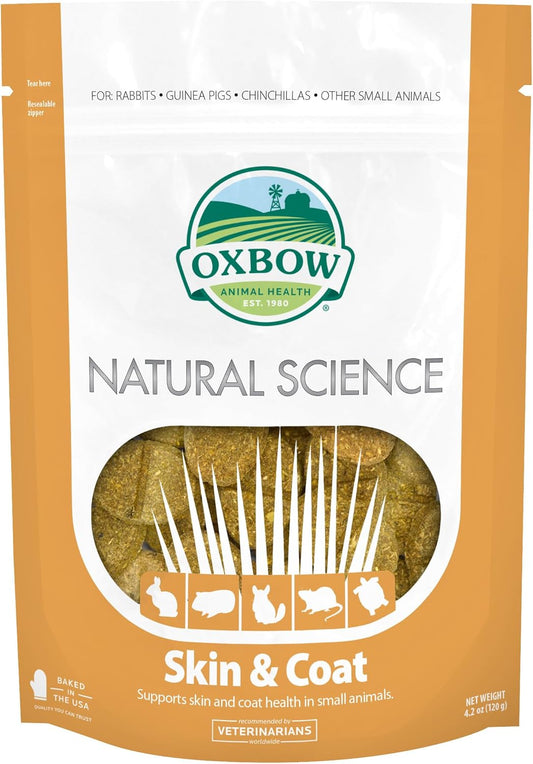 Oxbow Animal Health Natural Science Skin & Coat Support, Supplement for Rabbit & Guinea Pig, Made with Oxbow Timothy Hay, Includes Palm Oil & Omega 3 & 6 Fatty Acids, Made in USA, 4.2 oz Bag