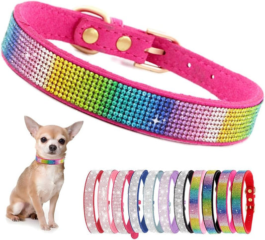 Rhinestone Dog Collar for Small Dogs, Bling Diamond Fancy Crystal Glitter Pretty Jewel Pet Puppy Collars for XXS XS Small Medium Large Breed Girl Dogs Female Cats Kitten, Colorful Hot Pink XSmall