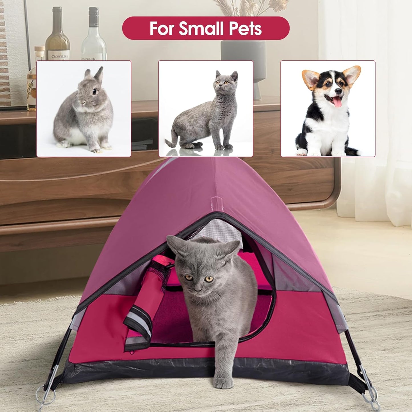 Cat Camping Tent, Cat Tent Bed, Pet Tent for Indoor Cat and Small Dog, Mini Tent (Red, 21 x 21 x 14 Inches)